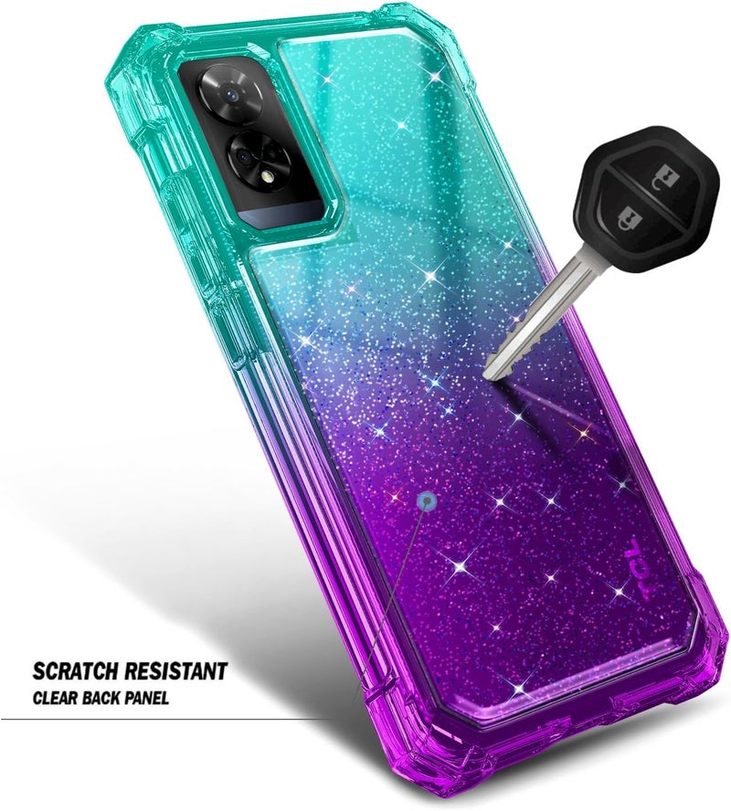 WDHD Compatible with TCL 50 XE 5G & TCL 50 XE NXTPAPER 5G Phone Case Glitter Aqua/Purple | Full-Body Protective Shockproof Rugged Bumper Cover with Screen Protector, Raised Corners Drop Protection - Image 4